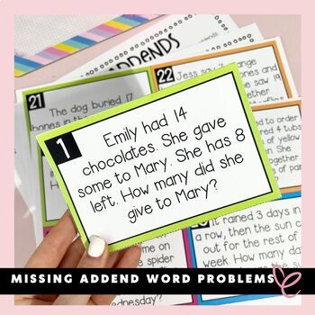 Preview of Missing Addend Word Problems | Task Cards