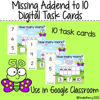 Preview of Missing Addend to 10 Digital Task Cards {Distance Learning Google Classroom}