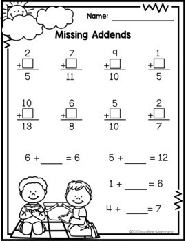 Missing Addends Worksheets with Number Lines | Missing Numbers in Equations