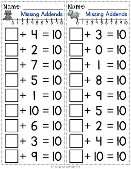 Missing Addends Worksheets by Catherine S | Teachers Pay Teachers