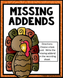 Thanksgiving Missing Addends Math Center