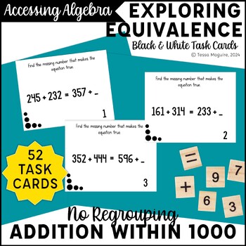 Preview of Missing Addends 3 Digit Addition & Subtraction without Regrouping Task Cards