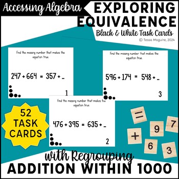 Preview of Missing Addends 3 Digit Addition and Subtraction with Regrouping Task Cards