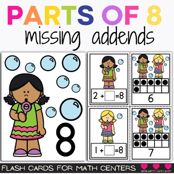 Preview of Missing Addends Matching Activity Cards {Parts of 8}