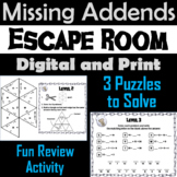 Missing Addends Addition and Subtraction Activity: Escape 