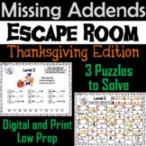 Missing Addends Addition and Subtraction Activity: Thanksg