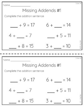 Missing Addends Worksheets: Addition and Subtraction *Common Core Aligned*