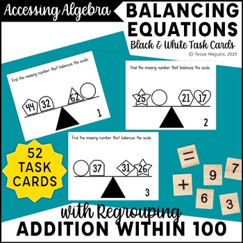 Preview of Missing Addends Addition with Regrouping Balancing Equations Task Cards