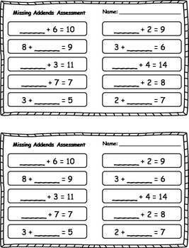 Missing Addends Assessment {FREEBIE} by Klever Kiddos | TPT