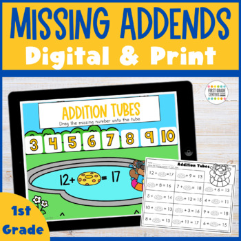 Preview of Missing Addends Digital Game and Print Worksheet 1.OA.D.8 | End of Year Math