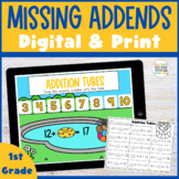 Missing Addends Digital Game and Print Worksheet 1.OA.D.8 