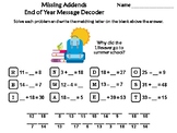 Missing Addends End of Year Math Activity: Message Decoder