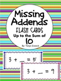 Missing Addends Flash Cards Up to the Sum of 10