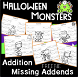 Missing Addends Addition Halloween Monster Themed Freebie