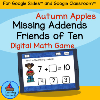 Preview of Fall Missing Addends Friends of 10 Apples for Google Classroom™