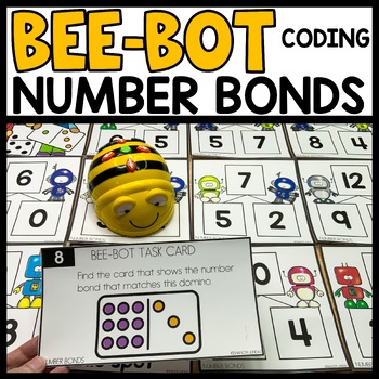 Preview of Bee Bot Printables Mat Coding Activities Domino Number Bonds to 12 Blue Bot