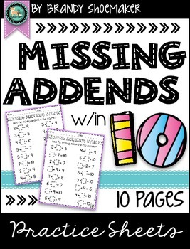 Preview of Missing Addends Practice Sheets
