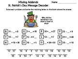 Missing Addends St. Patrick's Day Math Activity: Message Decoder