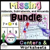 BUNDLE Missing Addends, Subtrahends, and Minuends for First Grade