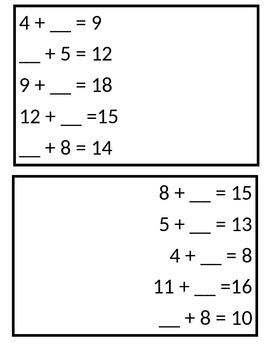 Preview of Missing Addends Task Cards