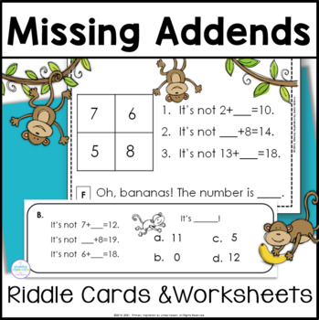 Preview of Unknown Numbers in Addition – Missing Addends – Fact Fluency within 20