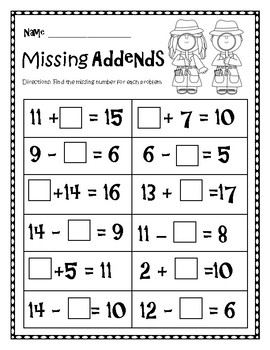 Preview of EDITABLE Missing Addends Worksheet