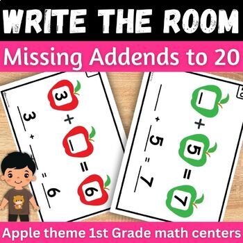 Preview of Missing Addends to 20 write the room Fall addition fact fluency math center