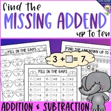Missing Addends to Ten, Find the Missing Number Addition a