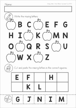 missing alphabet letters cut and paste school theme by lavinia pop