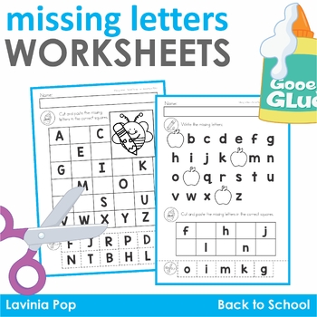 Preview of Missing Alphabet Letters Cut and Paste - SCHOOL Theme