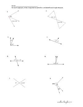 Missing Angle Measures Worksheet (7.G.5) by Emillion Thoughts | TpT