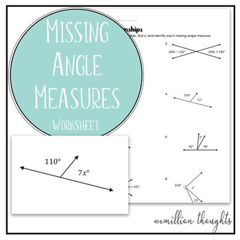 Preview of Missing Angle Measures Worksheet (7.G.5)