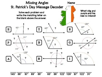 Missing Angles St. Patrick's Day Math Activity: Message Decoder by Science  Spot