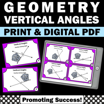 Preview of Find the Missing Angle Vertical Types of Angles Geometry Task Cards 7th Grade