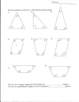 Missing Angles worksheet- Triangles and Quadrilaterals | TpT