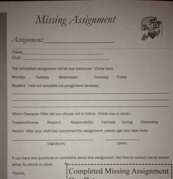 Preview of Missing Assignment/ Accountability Sheet