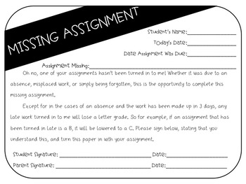 missing assignment checklist
