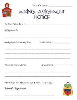 missing assignments template free