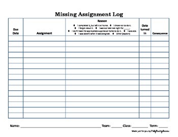 missing assignment template pdf