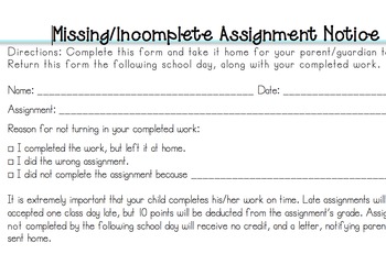 missing assignments email to parents