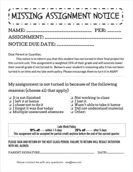 missing assignment notice