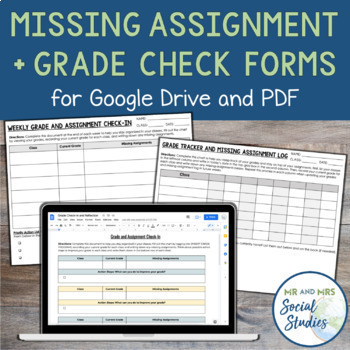 Preview of Missing Assignment and Grade Check Forms for Google Drive and PDF