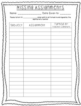 missing assignment tracker pdf