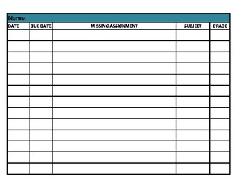 Preview of Missing Assignments Form