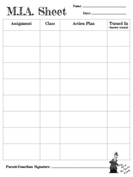 Preview of Missing Assignments Sheet (M.I.A. Sheet)