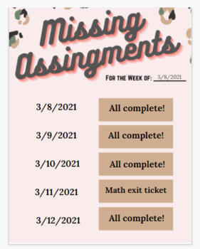 missing assignment template for students