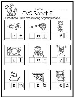 missing beginning sound cvc worksheets by strawberry sweet