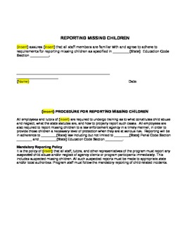 Preview of Missing Children Reporting Form