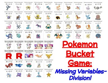 Preview of Missing Dividend, Divisor, or Quotient- Pokémon Bucket Game- Division Within 100
