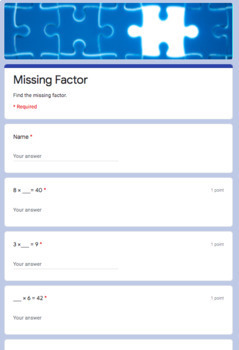 Preview of Missing Factor- Google Forms- Online Learning/Tutoring-